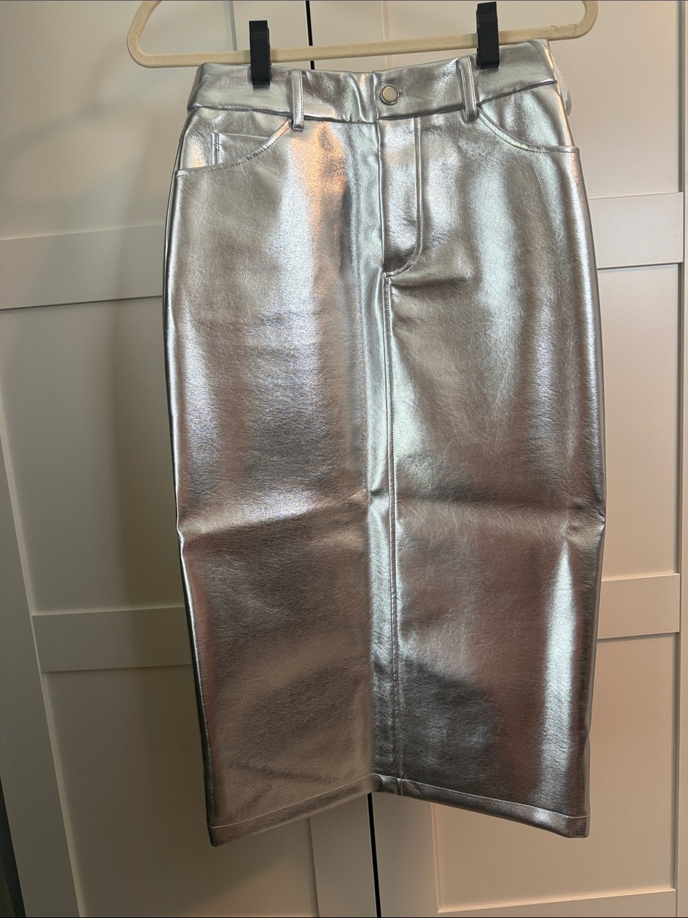 Metallic Silver Pencil Skirt